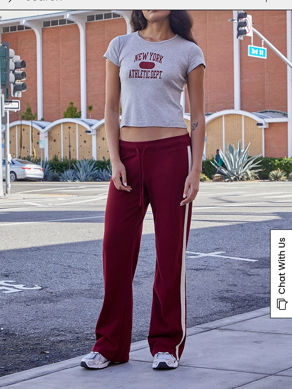 Brandy Melville Maroon Flare Track Pants with Cream Side Stripe